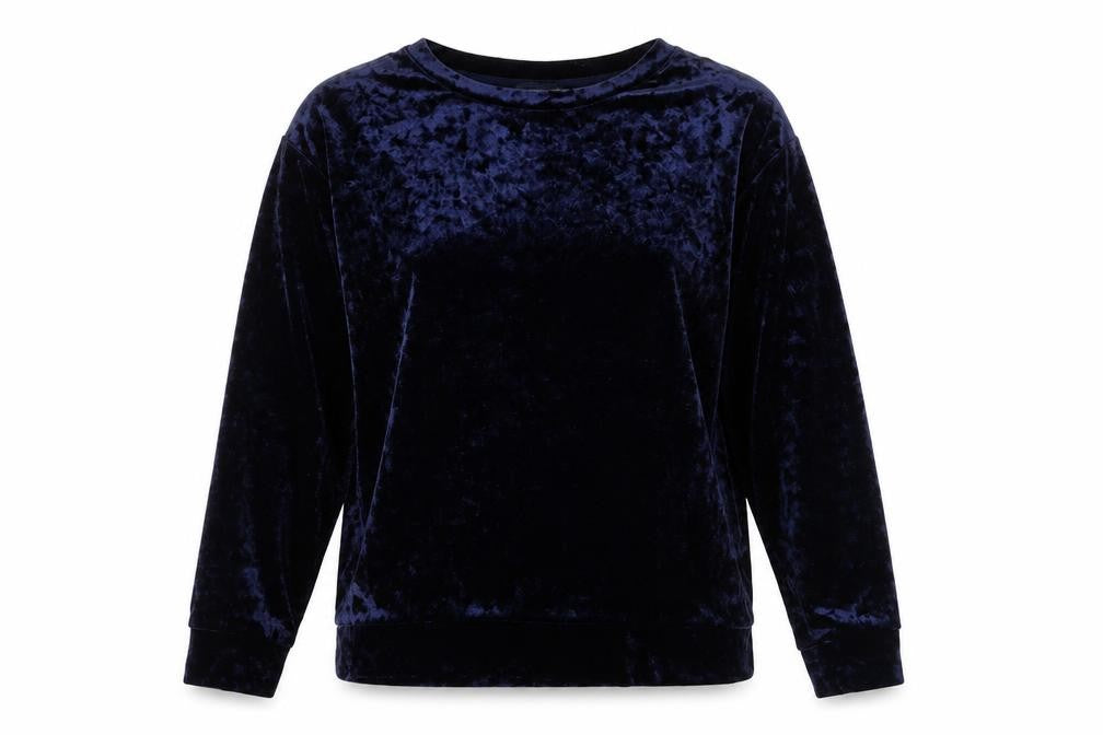 Front view of H&M women’s blue polyester pullover sweatshirt, size S, pullover