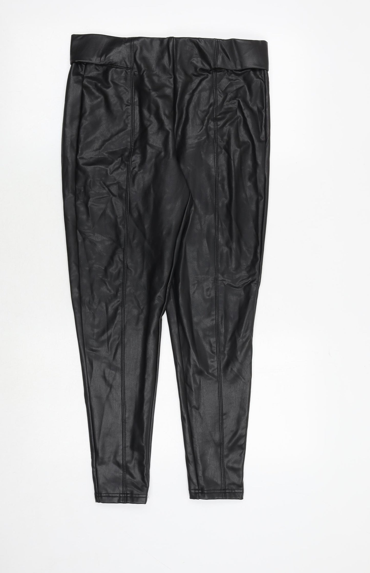 Marks and Spencer Womens Black Polyurethane Trousers Size 12 Regular - Faux Leather