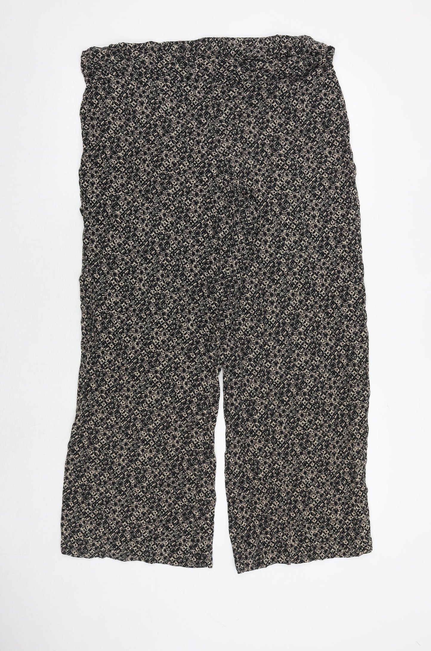 Marks and Spencer Womens Black Geometric Viscose Trousers Size 18 Regular