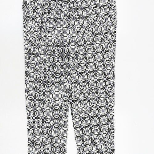 H&M Womens Blue Geometric Cotton Trousers Size 8 Regular Zip