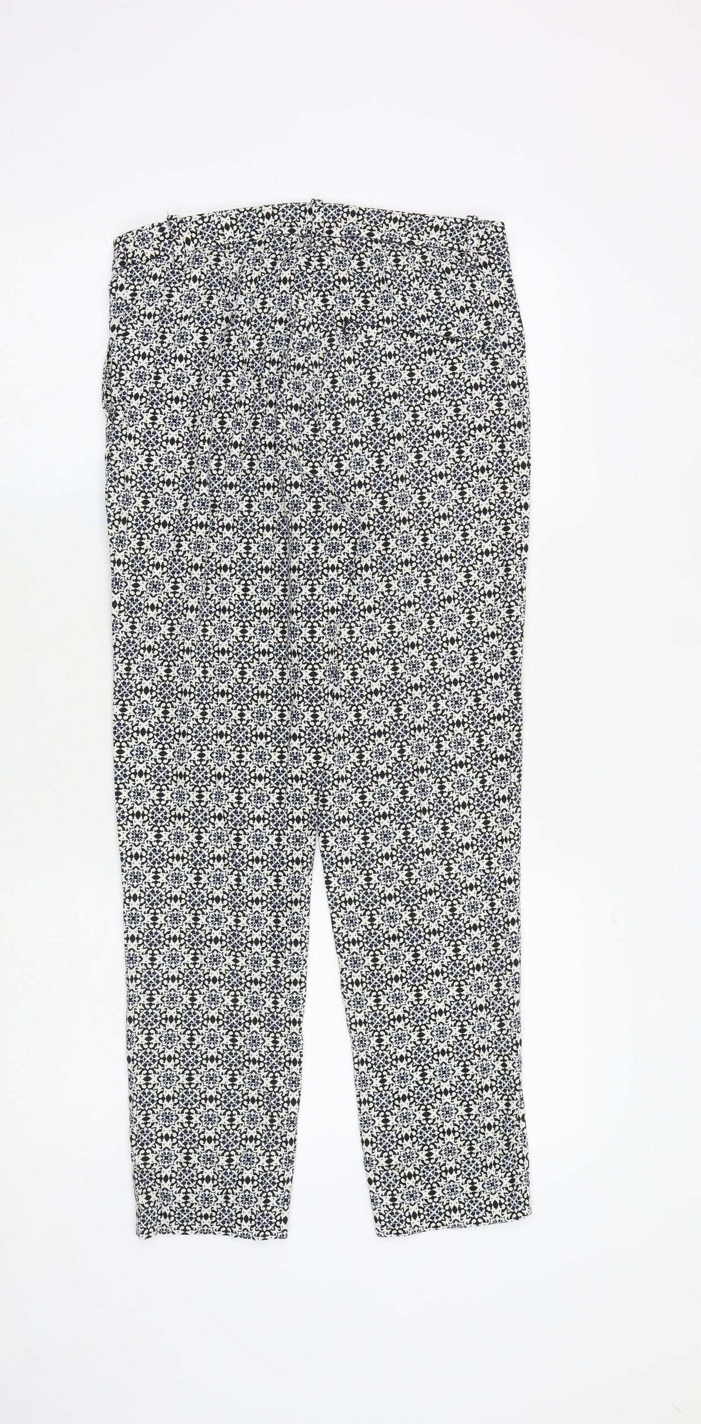 H&M Womens Blue Geometric Cotton Trousers Size 8 Regular Zip
