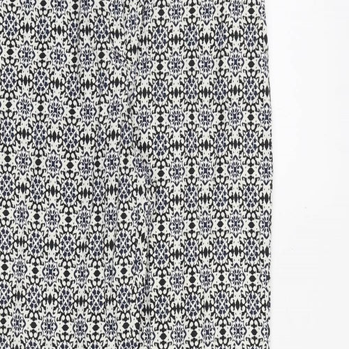 H&M Womens Blue Geometric Cotton Trousers Size 8 Regular Zip