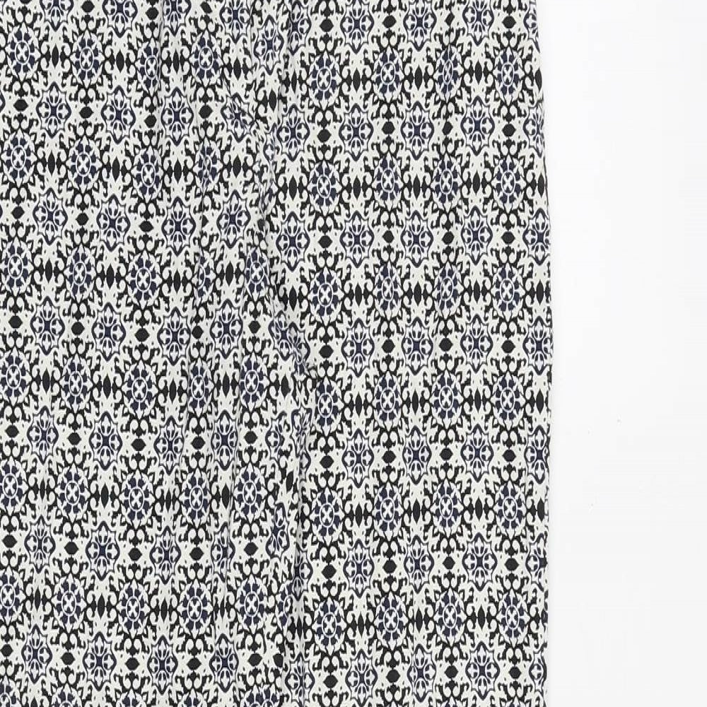 H&M Womens Blue Geometric Cotton Trousers Size 8 Regular Zip
