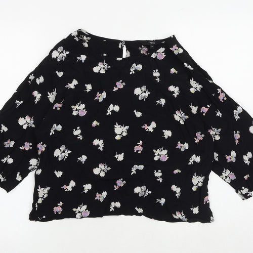 NEXT Womens Black Floral Viscose Basic Blouse Size 14 Round Neck