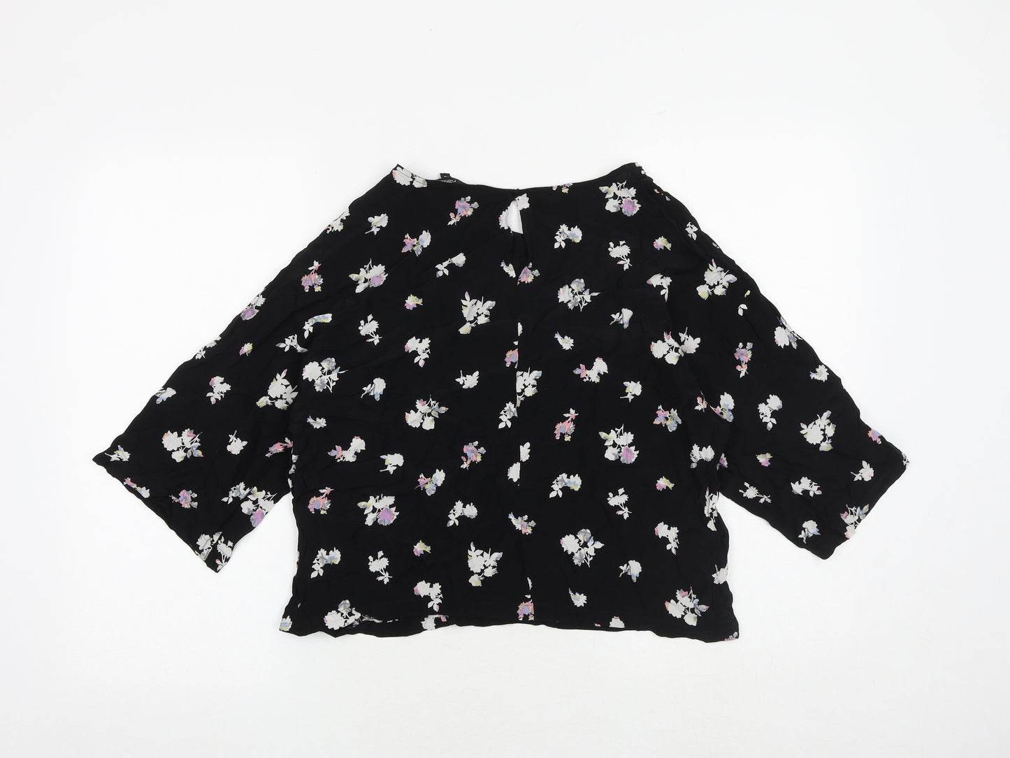NEXT Womens Black Floral Viscose Basic Blouse Size 14 Round Neck