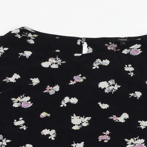 NEXT Womens Black Floral Viscose Basic Blouse Size 14 Round Neck
