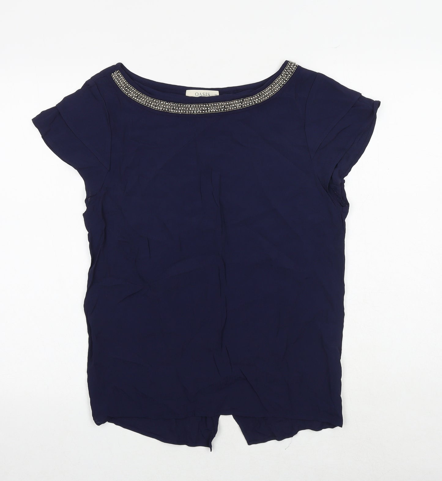 Oasis Womens Blue Viscose Basic T-Shirt Size 10 Round Neck
