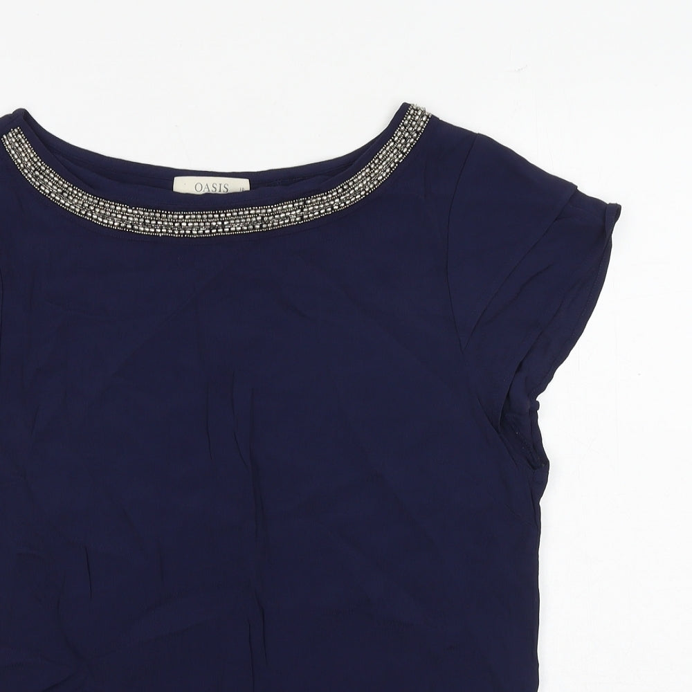 Oasis Womens Blue Viscose Basic T-Shirt Size 10 Round Neck