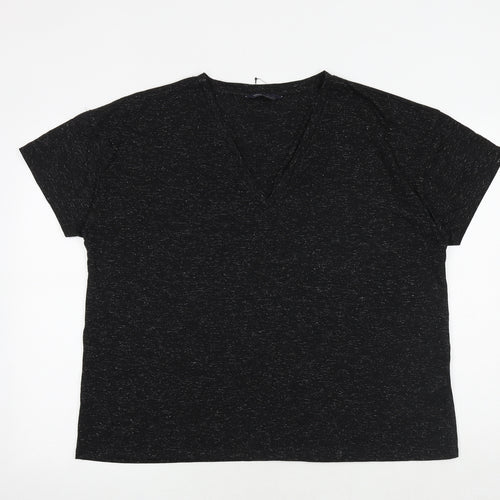 Marks and Spencer Womens Black Polyester Basic T-Shirt Size 20 V-Neck - Shimmer