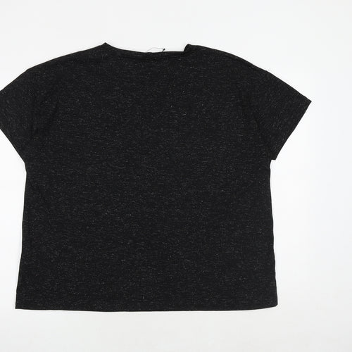 Marks and Spencer Womens Black Polyester Basic T-Shirt Size 20 V-Neck - Shimmer