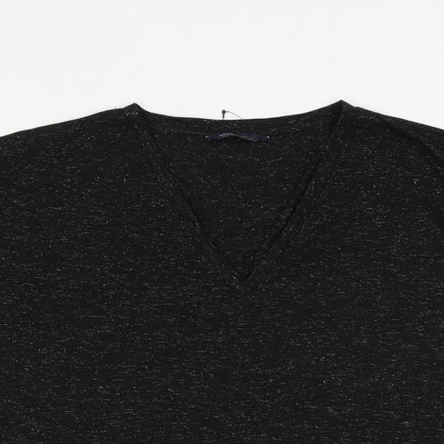 Marks and Spencer Womens Black Polyester Basic T-Shirt Size 20 V-Neck - Shimmer