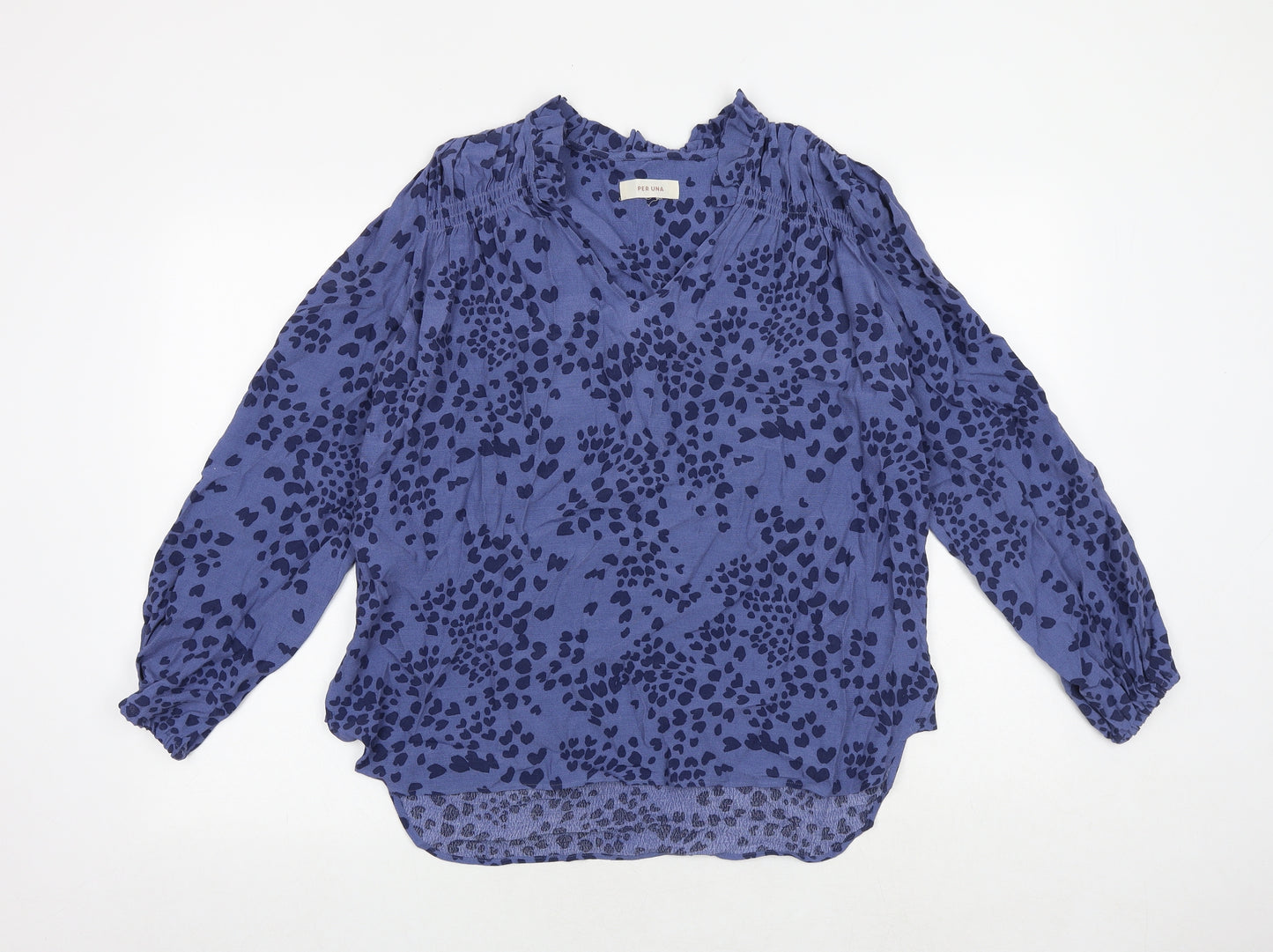 Per Una Womens Blue Geometric Viscose Basic Blouse Size 12 V-Neck