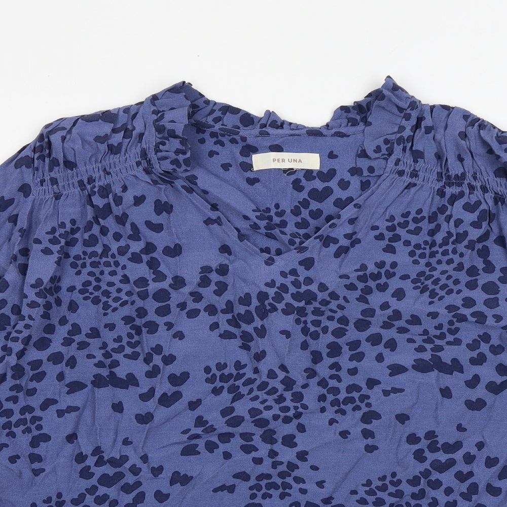 Per Una Womens Blue Geometric Viscose Basic Blouse Size 12 V-Neck