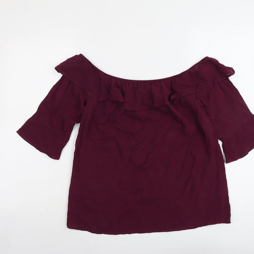 Oasis Womens Purple Viscose Basic Blouse Size 12 Round Neck