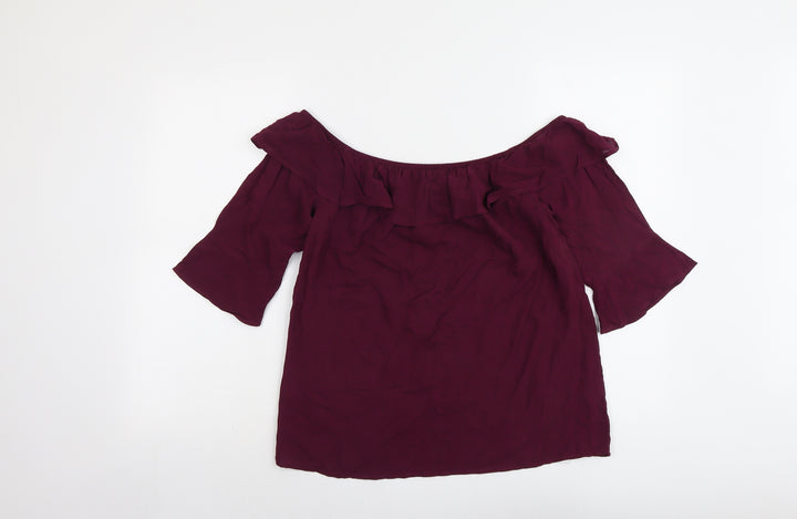 Oasis Womens Purple Viscose Basic Blouse Size 12 Round Neck