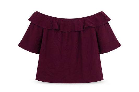 Front view of Oasis women’s purple viscose basic blouse, size UK 12, round neck