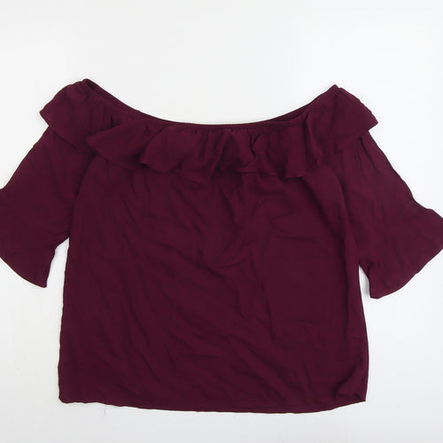 Oasis Womens Purple Viscose Basic Blouse Size 12 Round Neck