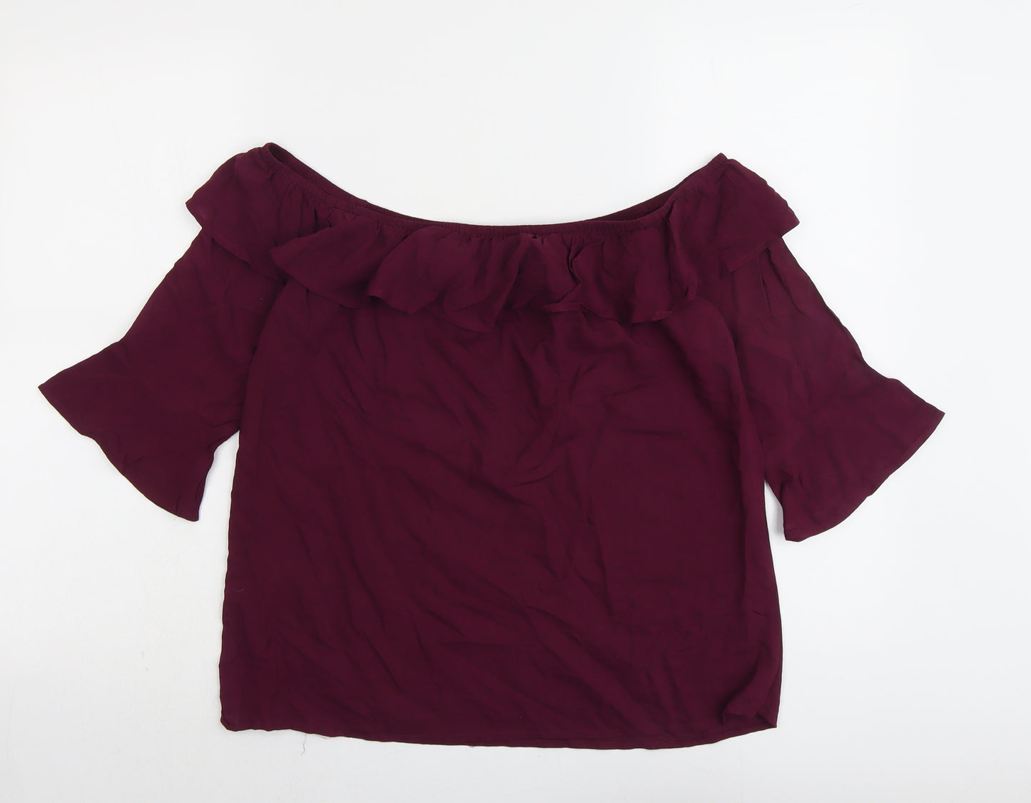Oasis Womens Purple Viscose Basic Blouse Size 12 Round Neck