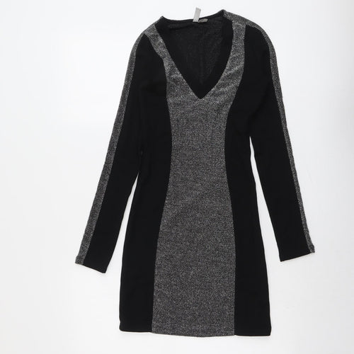 H&M Womens Black Colourblock Viscose Mini Size XS V-Neck Pullover