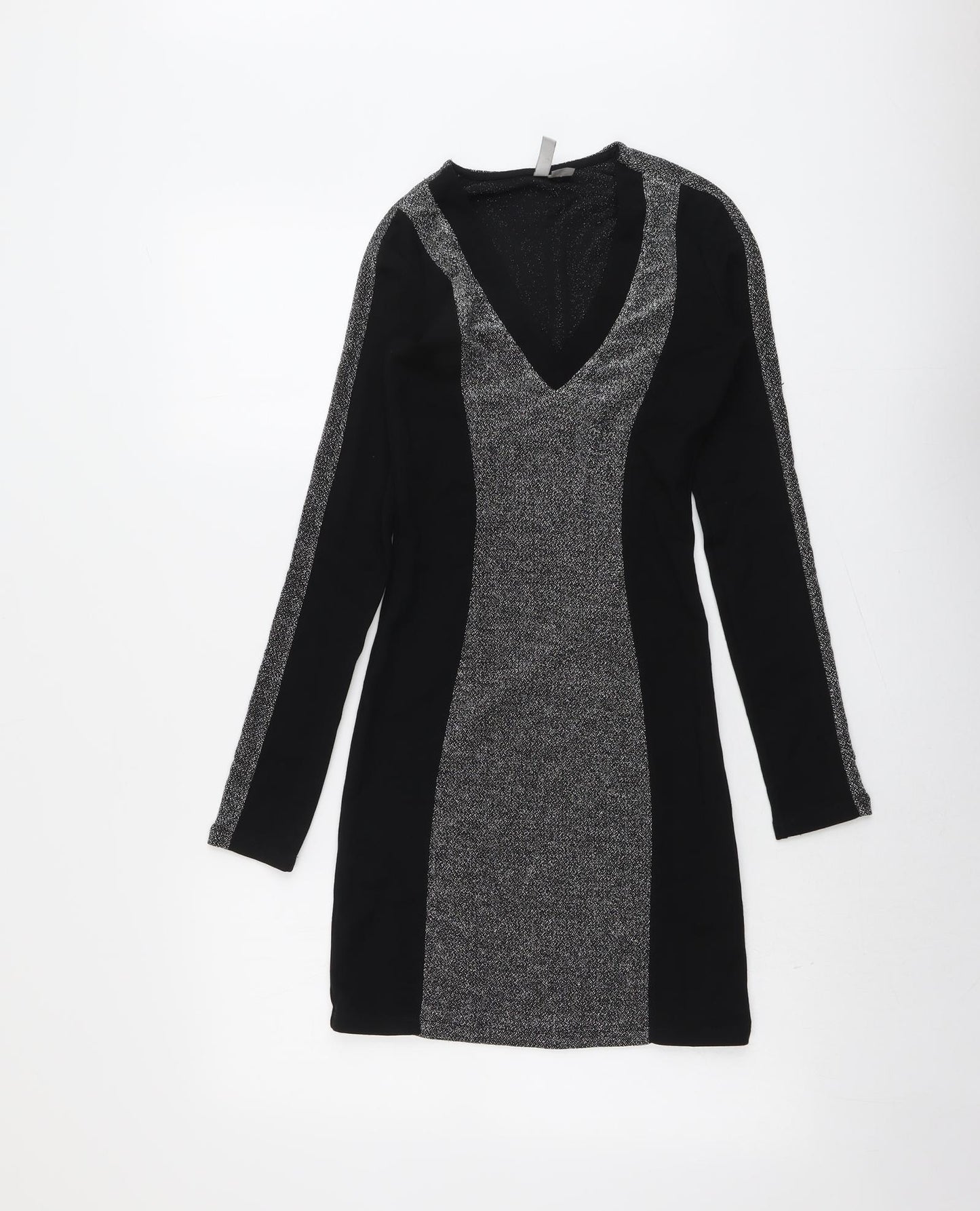 H&M Womens Black Colourblock Viscose Mini Size XS V-Neck Pullover