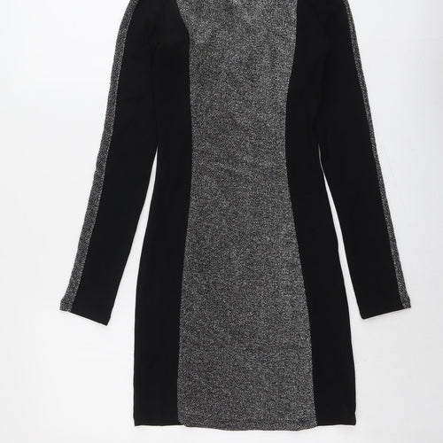 H&M Womens Black Colourblock Viscose Mini Size XS V-Neck Pullover