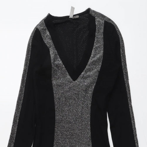 H&M Womens Black Colourblock Viscose Mini Size XS V-Neck Pullover