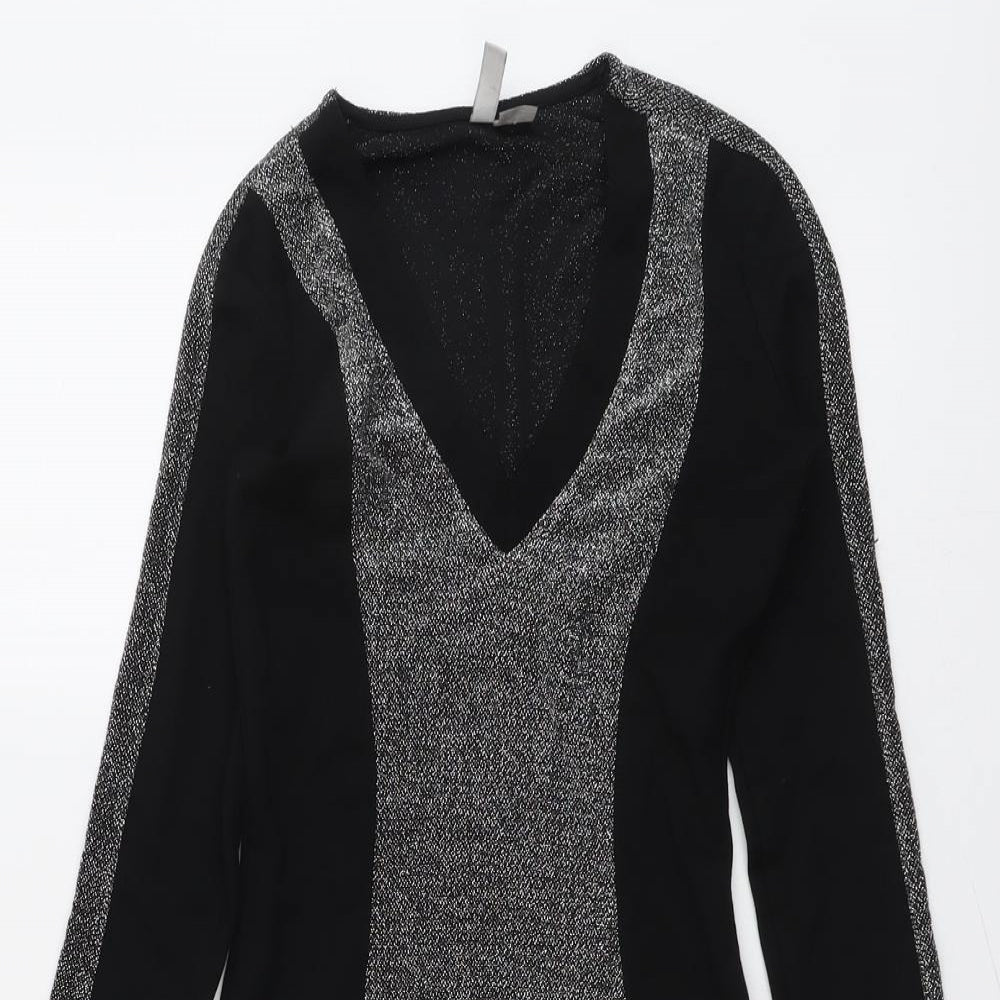 H&M Womens Black Colourblock Viscose Mini Size XS V-Neck Pullover