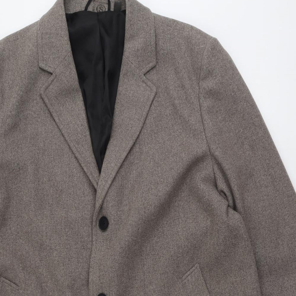 Marks and Spencer Mens Grey Pea Coat Coat Size 2XL Button