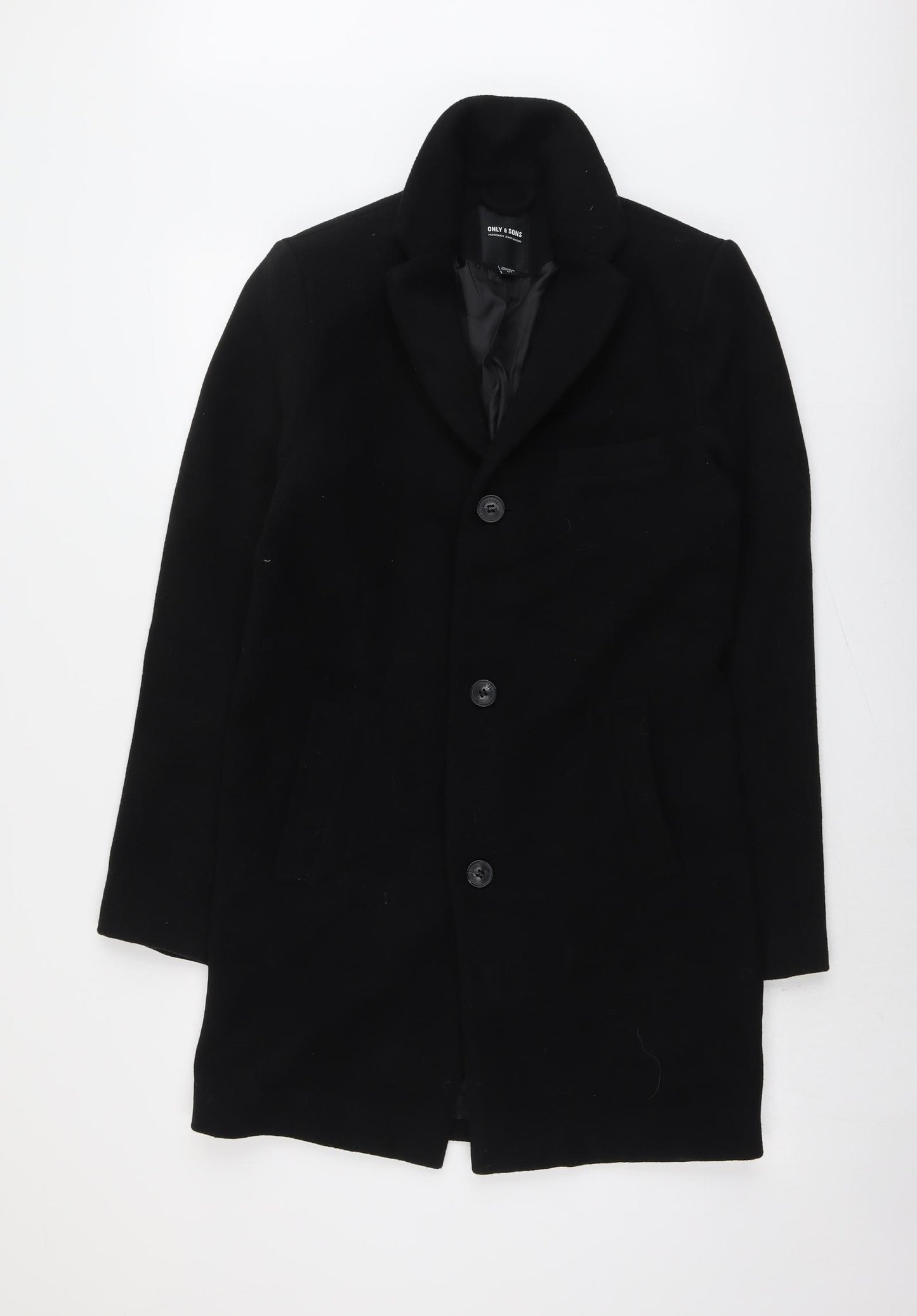 ONLY & SONS Womens Black Overcoat Coat Size S Button