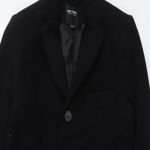 ONLY & SONS Womens Black Overcoat Coat Size S Button