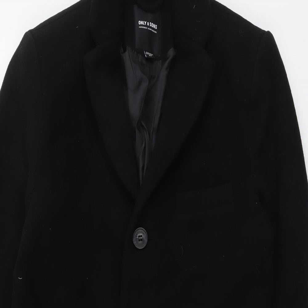 ONLY & SONS Womens Black Overcoat Coat Size S Button