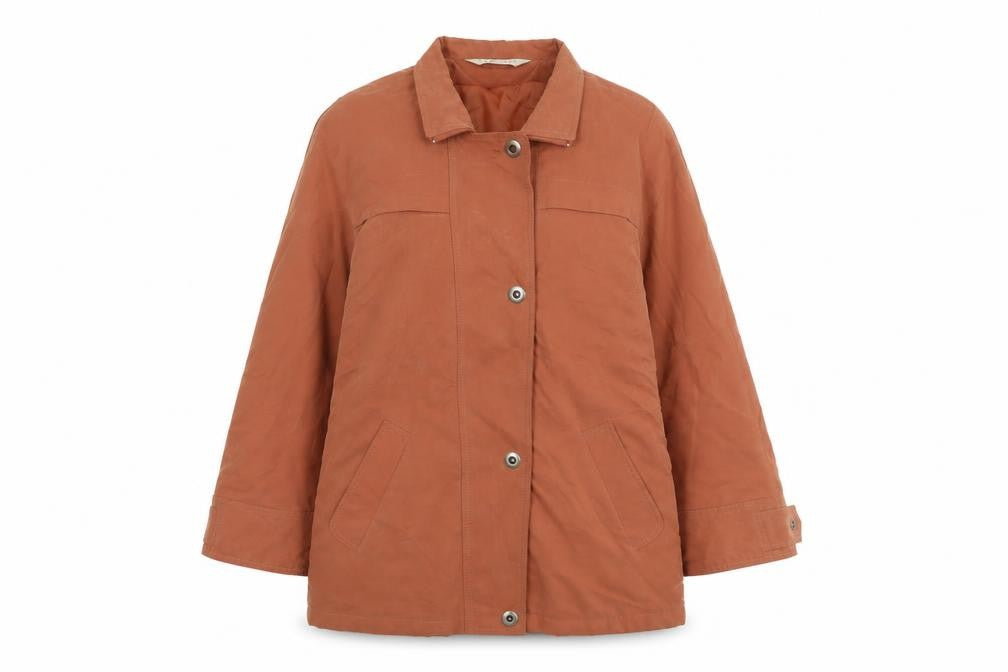 Front view of Modern women’s orange jacket, size UK 12, zip