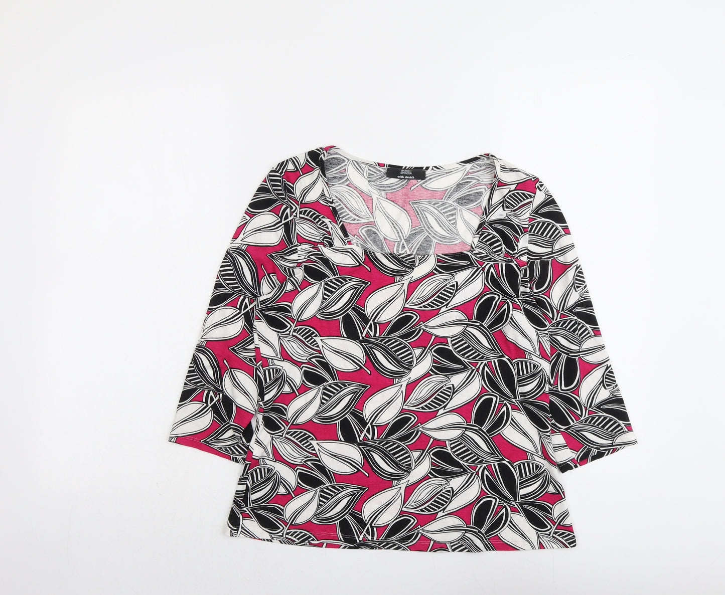 Marks and Spencer Womens Multicoloured Geometric Viscose Basic Blouse Size 14 Square Neck