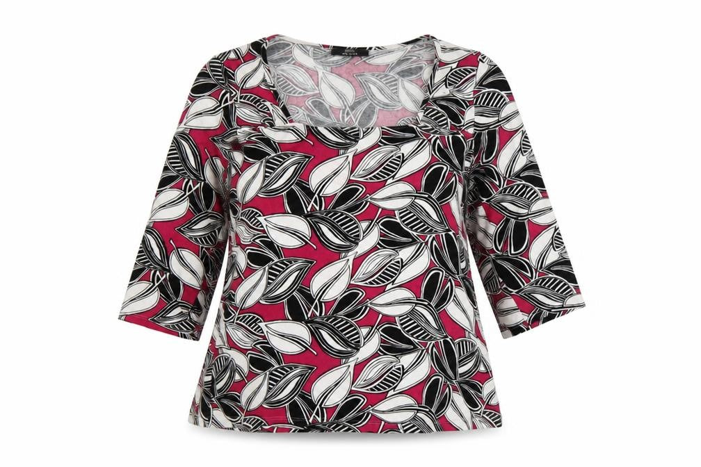 Front view of Marks & Spencer women’s multicoloured geometric viscose basic blouse, size UK 14, square neck