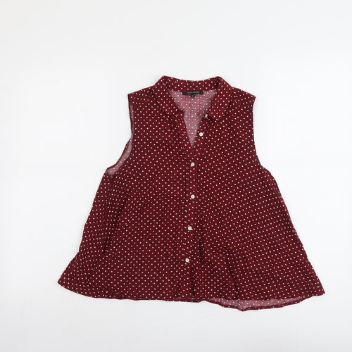 River Island Womens Red Striped Viscose Basic Button-Up Size 8 Collared