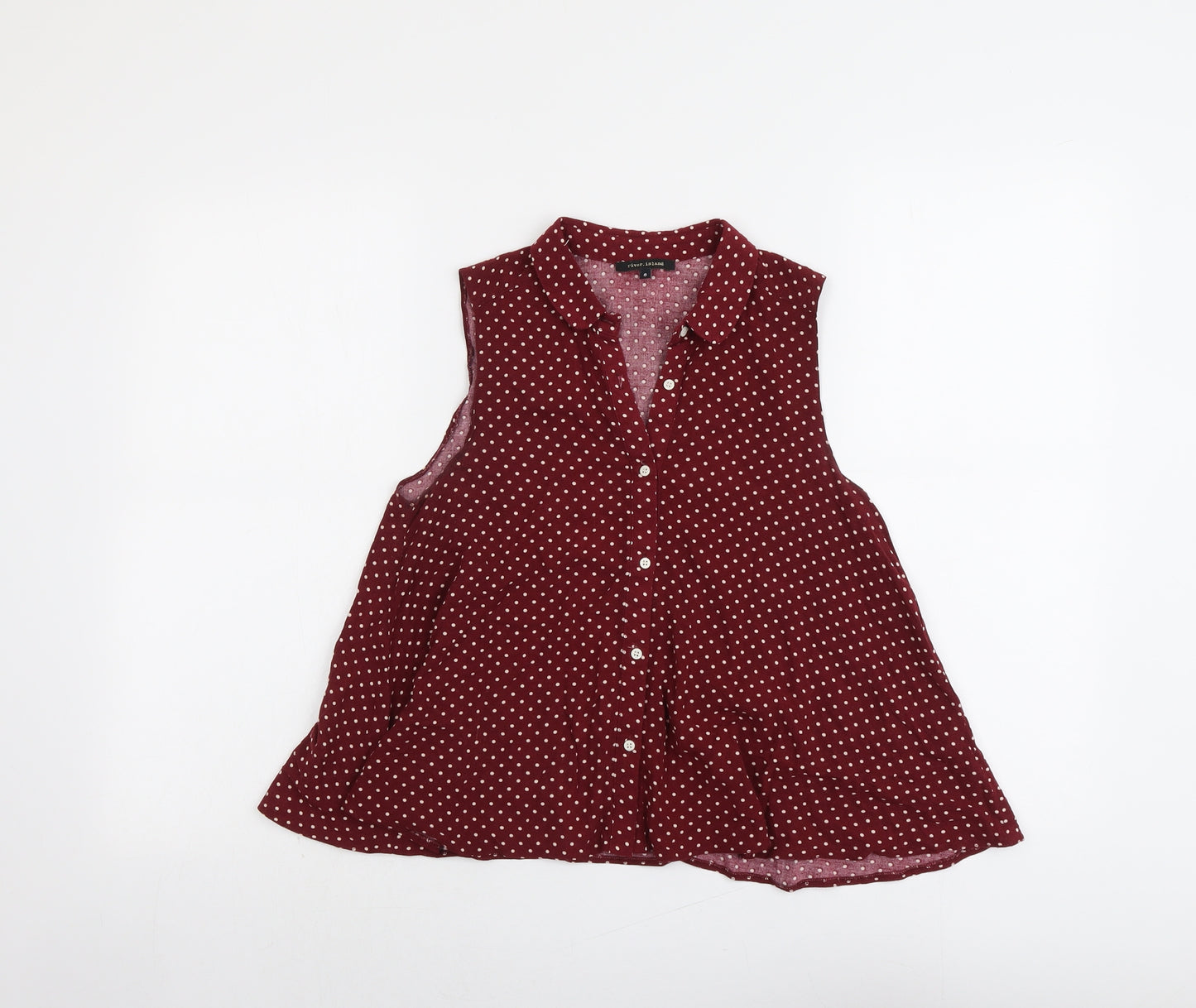 River Island Womens Red Striped Viscose Basic Button-Up Size 8 Collared