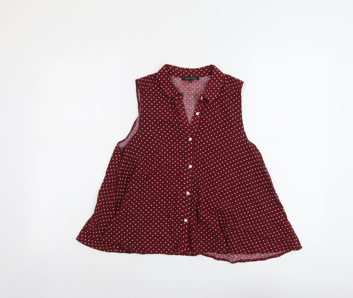 River Island Womens Red Striped Viscose Basic Button-Up Size 8 Collared