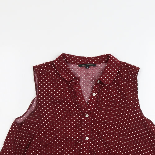 River Island Womens Red Striped Viscose Basic Button-Up Size 8 Collared