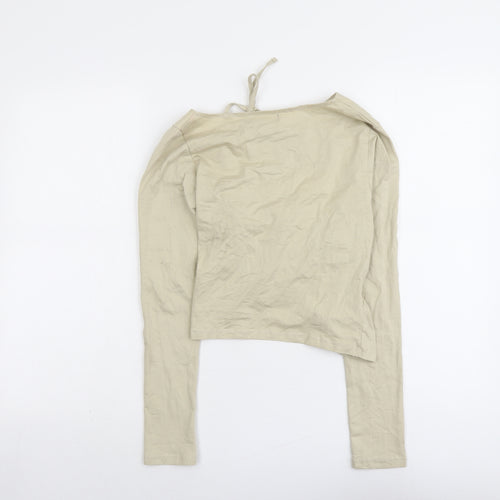 Motel Womens Beige Cotton Cropped Blouse Size S Boat Neck - Cut Out