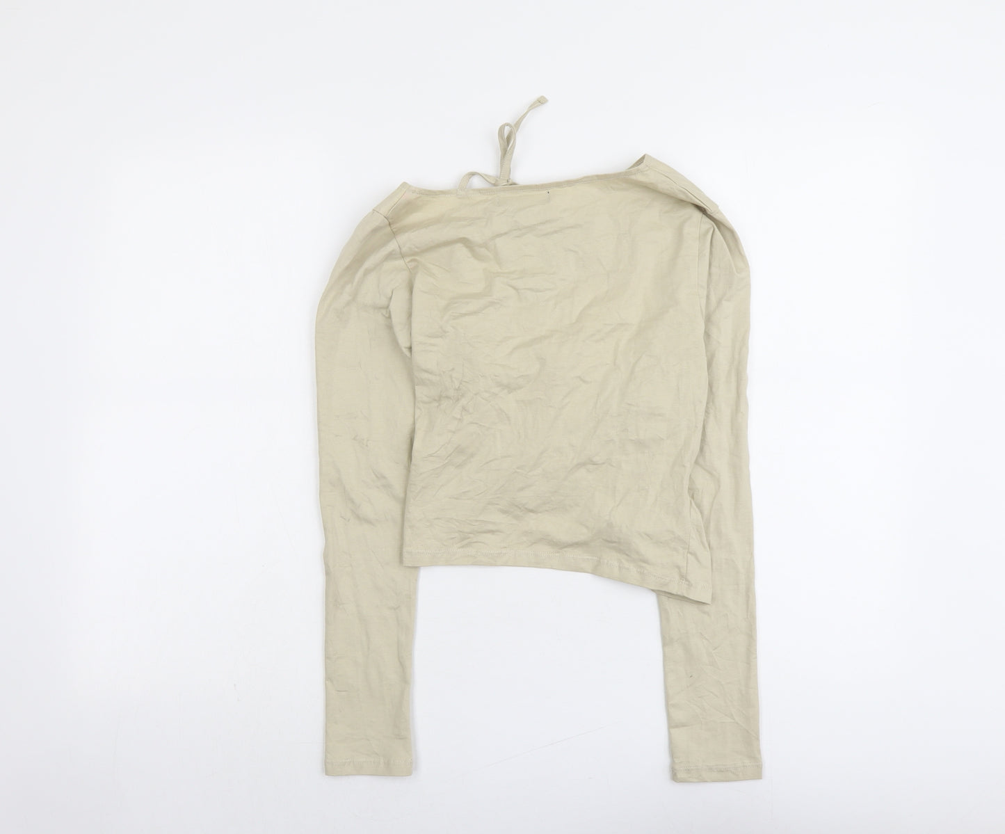 Motel Womens Beige Cotton Cropped Blouse Size S Boat Neck - Cut Out