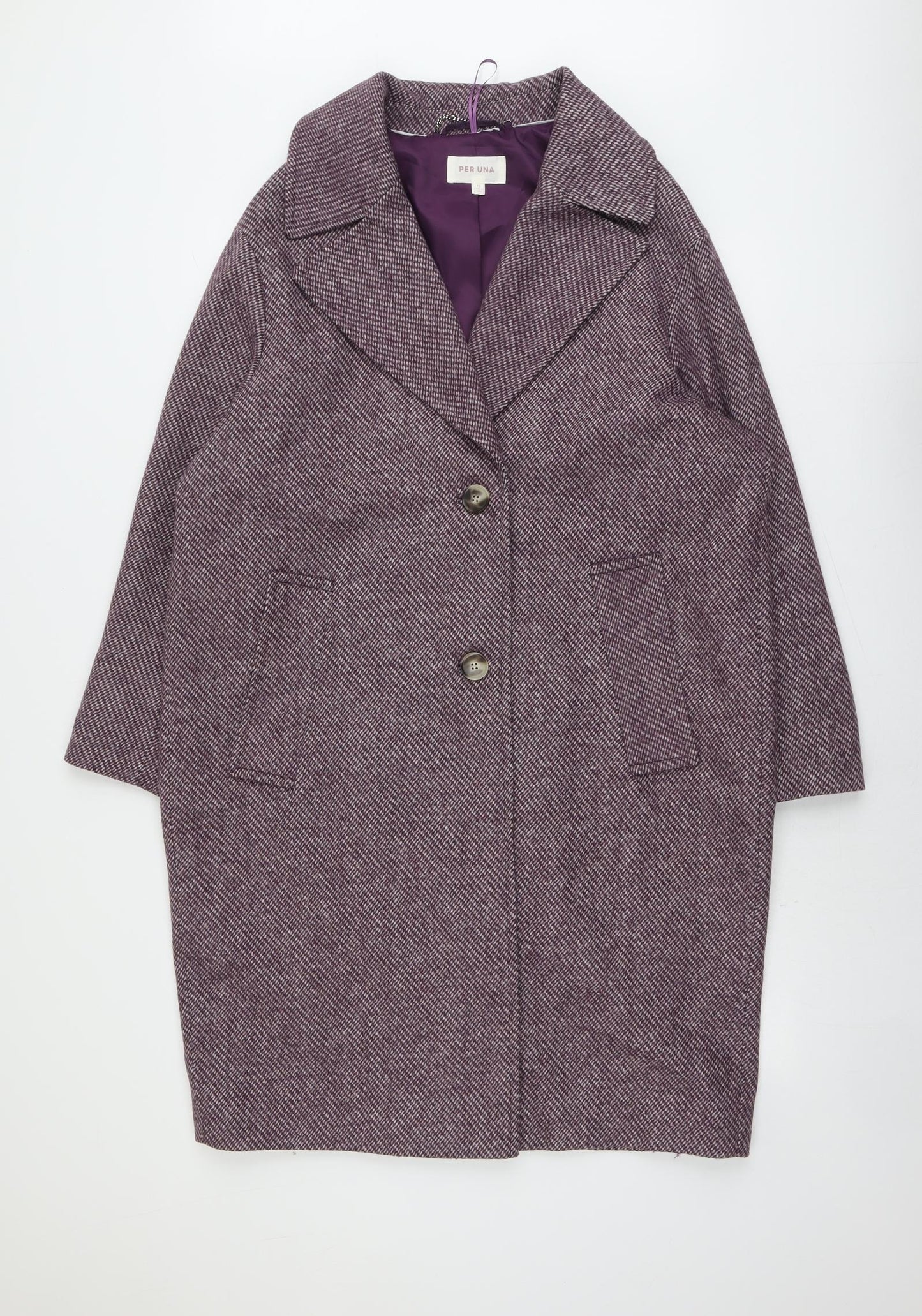Per Una Womens Purple Geometric Pea Coat Coat Size 16 Button