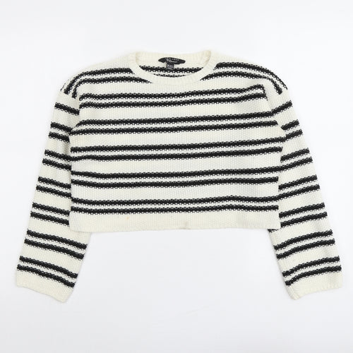 New Look Girls Ivory Round Neck Striped Acrylic Pullover Jumper Size 12-13 Years Pullover