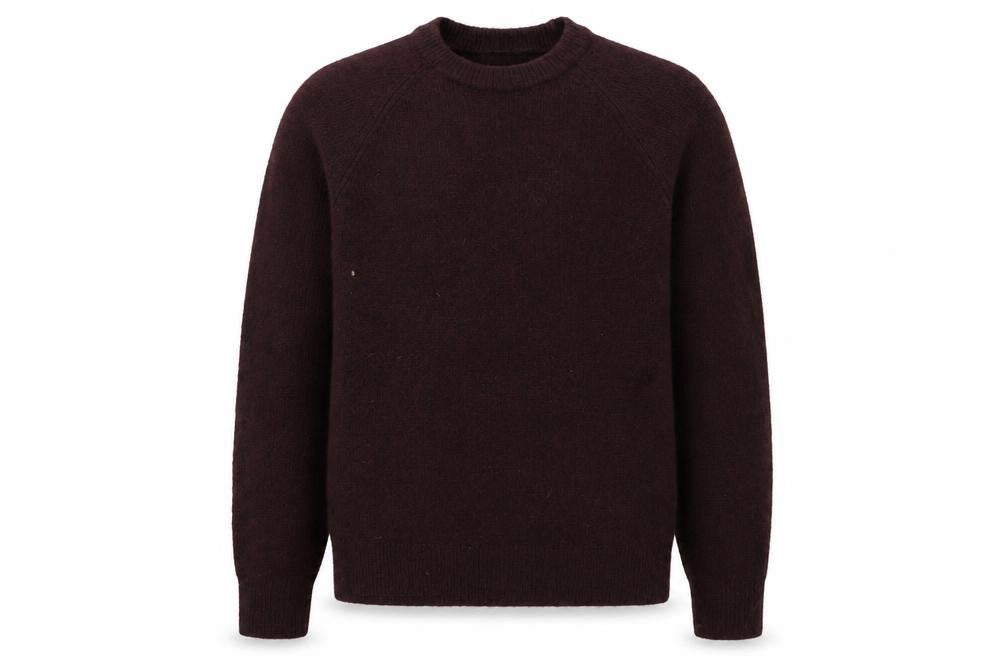 Front view of Topman men’s red round neck acrylic jumper, size M, long sleeve