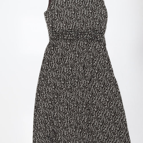 Jessica Howard Womens Brown Floral Polyester A-Line Size 8 Round Neck Zip