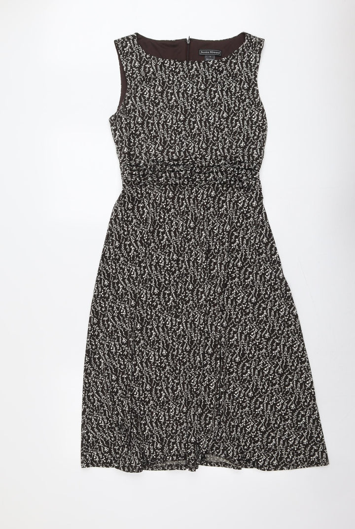 Jessica Howard Womens Brown Floral Polyester A-Line Size 8 Round Neck Zip
