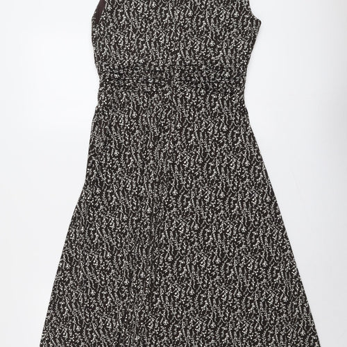 Jessica Howard Womens Brown Floral Polyester A-Line Size 8 Round Neck Zip