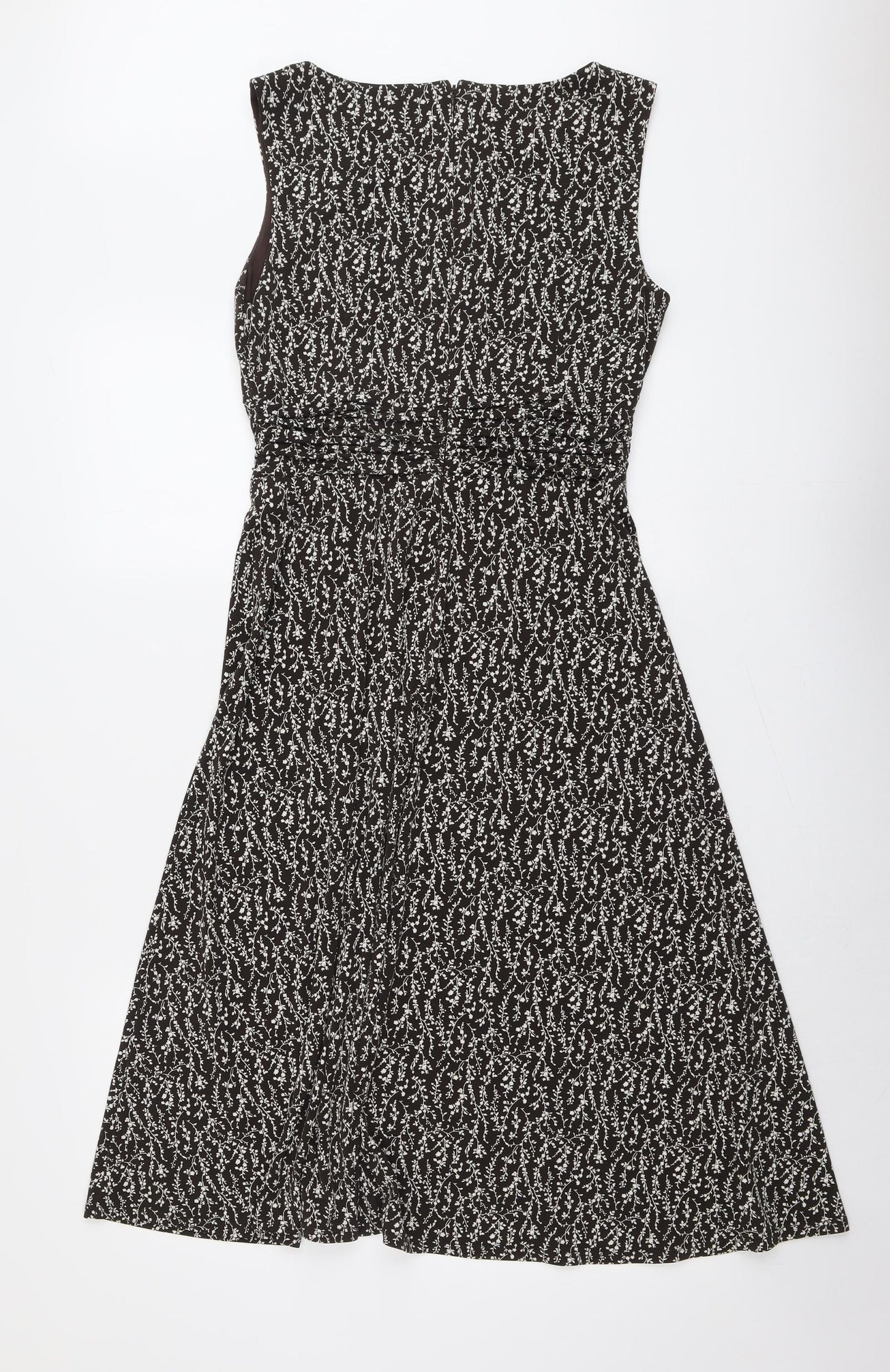 Jessica Howard Womens Brown Floral Polyester A-Line Size 8 Round Neck Zip
