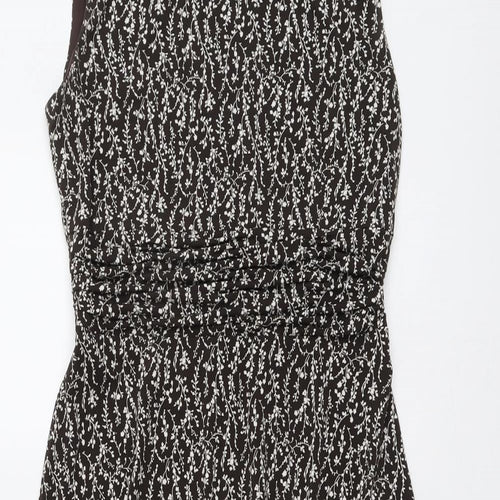 Jessica Howard Womens Brown Floral Polyester A-Line Size 8 Round Neck Zip