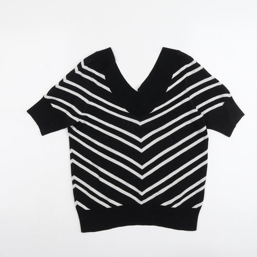 Marks and Spencer Womens Black V-Neck Striped Viscose Pullover Jumper Size 10