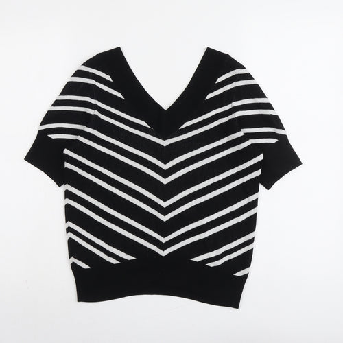 Marks and Spencer Womens Black V-Neck Striped Viscose Pullover Jumper Size 10